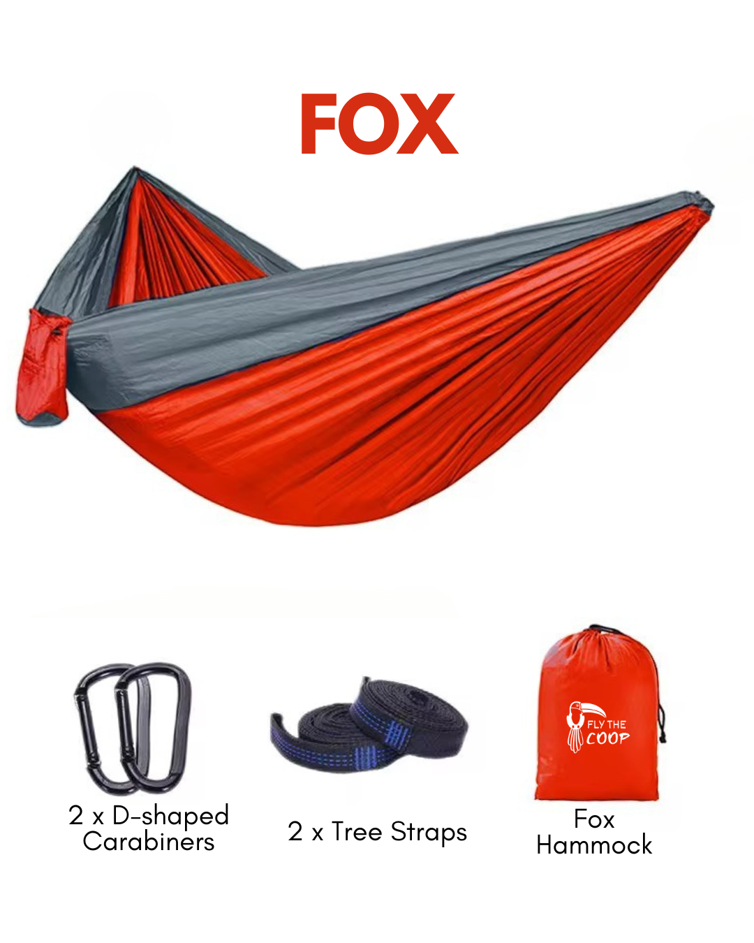 Fox camping hammock Lebanon — warm orange nylon, 270x140cm