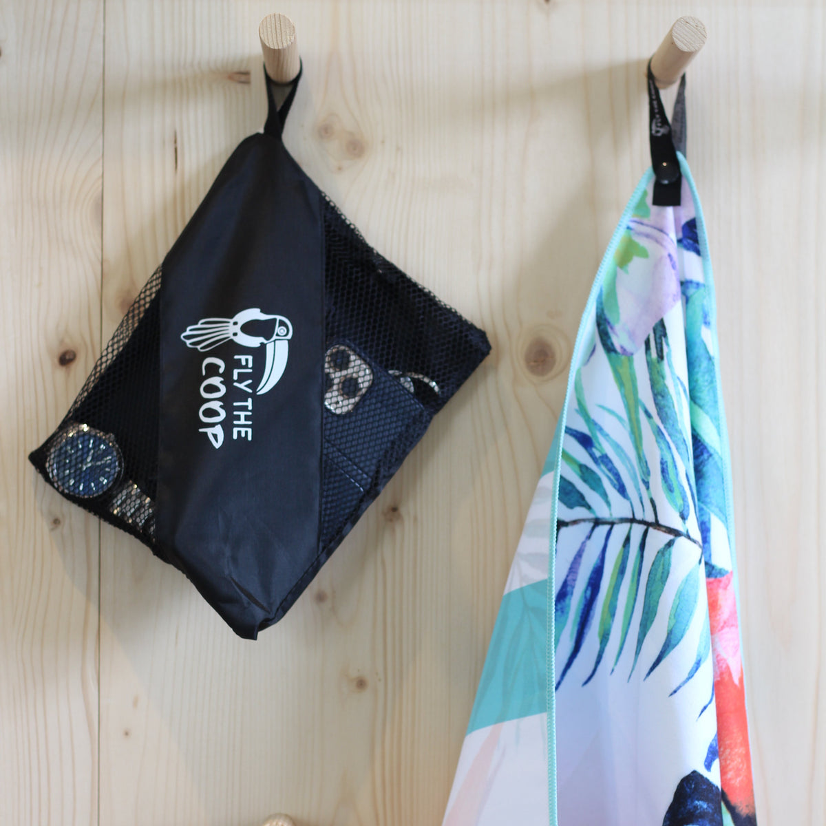 Fly The Coop Botanic towel at Lebanese beach — fast-drying nylon