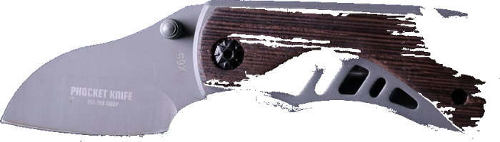 The Phocket Knife, a compact folding pocket knife with a wood handle and stainless blade